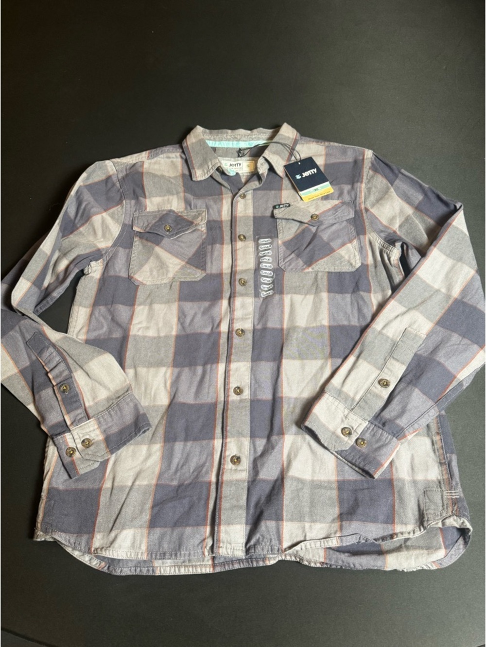 Jetty Plaid Flannel Shirt Men's Small Gray Blue Eco Cotton NWT